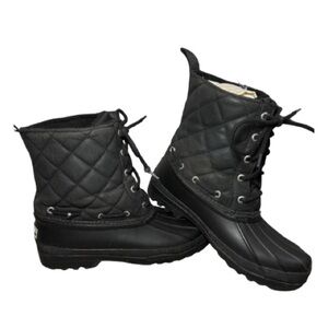 Sperry Black Quilted Lace-Up Winter Rain Boots - Women